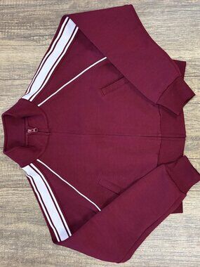 Cropped Zip up athletic jacket- Burgundy Stripe
